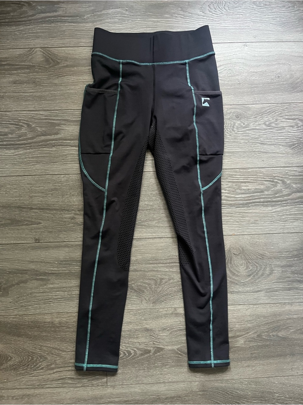 Riding Sport Gray Blue Contrast Stitching Horse Logo Pants Size M Active Pockets